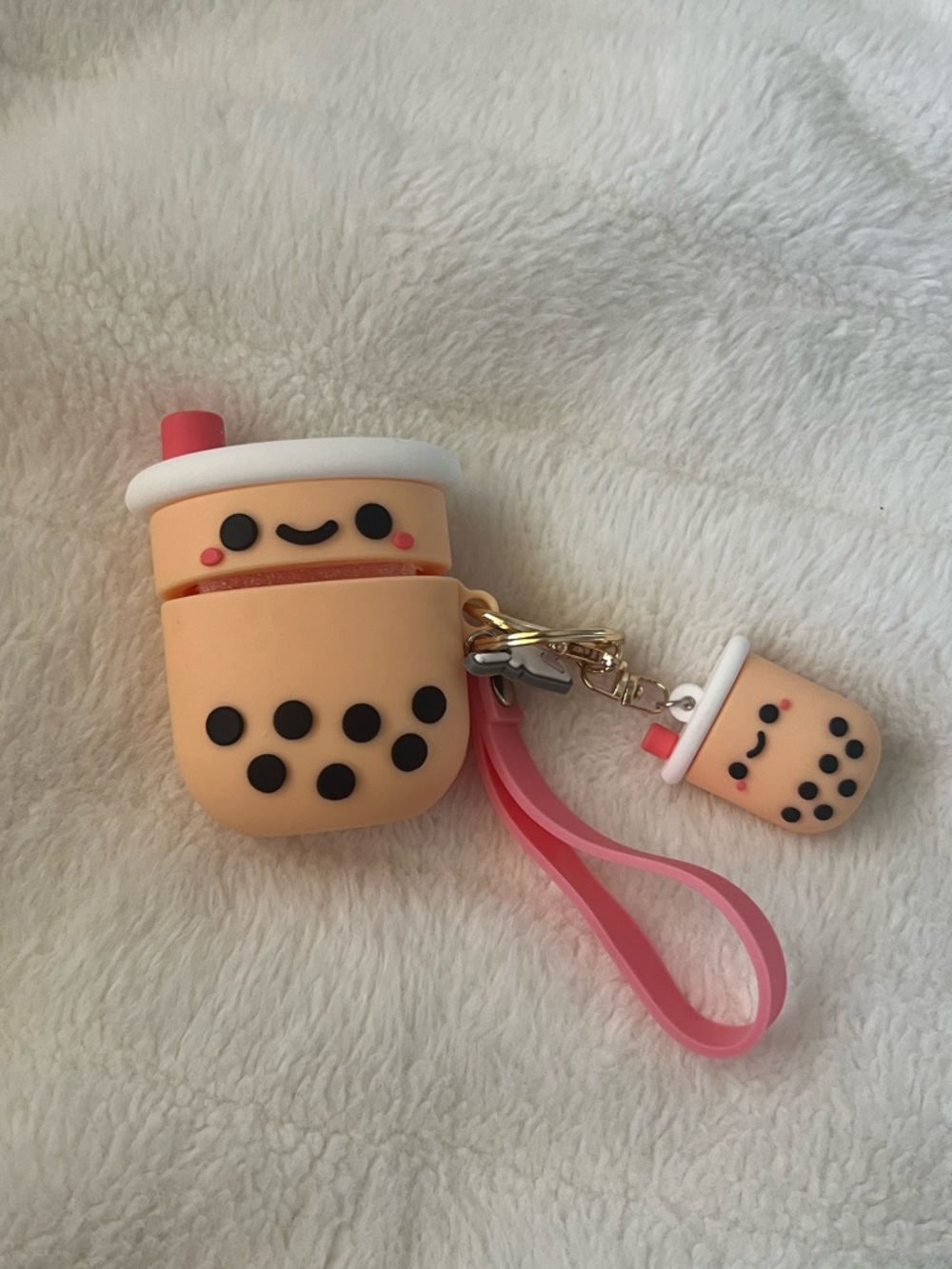 Cute Boba AirPods First Gen case and boba keychain